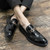 Men's black retro croc pattern metal buckle slip on dress shoe 05