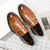 Men's brown retro croc pattern metal buckle slip on dress shoe 09