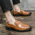 Men's brown retro croc pattern metal buckle slip on dress shoe 06