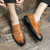 Men's brown retro croc pattern metal buckle slip on dress shoe 08