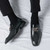 Men's black retro metal buckle penny slip on dress shoe 08