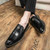 Men's black retro croc pattern metal ornament slip on dress shoe 08