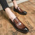 Men's brown retro croc pattern metal ornament slip on dress shoe 05