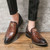 Men's brown retro croc pattern metal ornament slip on dress shoe 02