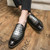 Men's grey retro croc pattern metal ornament slip on dress shoe 05