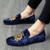 Men's blue suede pattern on vamp slip on dress shoe 05