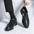 Men's black cut out buckle strap slip on dress shoe 02