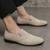 Men's beige suede splicing accents slip on dress shoe 02