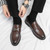 Men's brown metal buckle penny slip on dress shoe 07