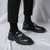 Men's black metal buckle penny slip on dress shoe 02