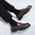 Men's brown metal buckle penny slip on dress shoe 04