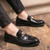 Men's black metal ornament croc pattern penny slip on dress shoe 03