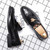 Men's black metal ornament croc pattern penny slip on dress shoe 10