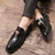 Men's black metal ornament croc pattern penny slip on dress shoe 05