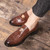 Men's brown metal ornament croc pattern penny slip on dress shoe 07