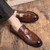 Men's brown metal ornament croc pattern penny slip on dress shoe 09