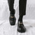 Men's black trim chain buckle penny slip on dress shoe 04