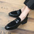 Men's black suede penny strap slip on dress shoe 05