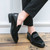 Men's black suede penny strap slip on dress shoe 07