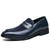 Men's blue suede penny strap slip on dress shoe 01