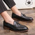 Men's black bow lace on top slip on dress shoe 02