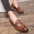 Men's brown bow lace on top slip on dress shoe 04