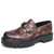 Men's brown check pattern metal buckle penny slip on dress shoe 01