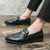 Men's black metal buckle penny strap slip on dress shoe 03