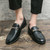 Men's black metal buckle penny strap slip on dress shoe 04