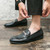 Men's black metal buckle penny strap slip on dress shoe 06