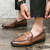 Men's brown metal buckle penny strap slip on dress shoe 03