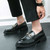 Men's black metal buckle penny strap slip on dress shoe 03