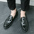 Men's black retro check pattern tassel slip on dress shoe 06