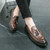 Men's brown retro check pattern tassel slip on dress shoe 04