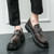 Men's brown metal buckle floral pattern penny slip on dress shoe 06
