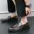 Men's brown metal buckle floral pattern penny slip on dress shoe 0