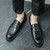 Men's black metal buckle check pattern penny slip on dress shoe 05