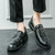 Men's black metal buckle check pattern penny slip on dress shoe 07