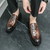 Men's brown metal buckle check pattern penny slip on dress shoe 05