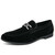 Men's black metal buckle sewn accents penny slip on dress shoe 01