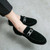 Men's black metal buckle sewn accents penny slip on dress shoe 02