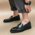 Men's black urban casual penny strap slip on dress shoe 06