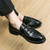 Men's black croc skin pattern buckle penny slip on dress shoe 02