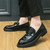 Men's black croc skin pattern buckle penny slip on dress shoe 03