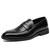 Men's black snake skin pattern penny slip on dress shoe 01