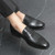 Men's black snake skin pattern penny slip on dress shoe 03