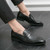 Men's black snake skin pattern penny slip on dress shoe 06