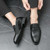 Men's black snake skin pattern penny slip on dress shoe 05