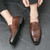 Men's brown snake skin pattern penny slip on dress shoe 02