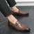 Men's brown snake skin pattern penny slip on dress shoe 07